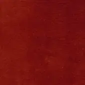 Red fabric swatch with woven texture, displaying handwritten text “swan > fabric (h) > h 627 26” and subtle tonal variations.